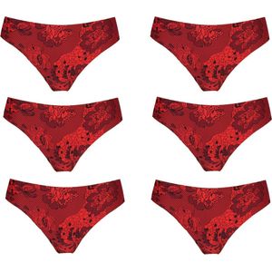 6-pack J&C Naadloze dames string 1704 geprint Rood - maat XS