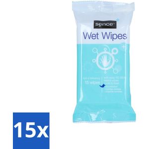 15 x Sence - Vochtige Doekjes - Hersluitbare Verpakking - 15 Doekjes - Opfrisdoekjes - Onderweg - Snelle Reiniging