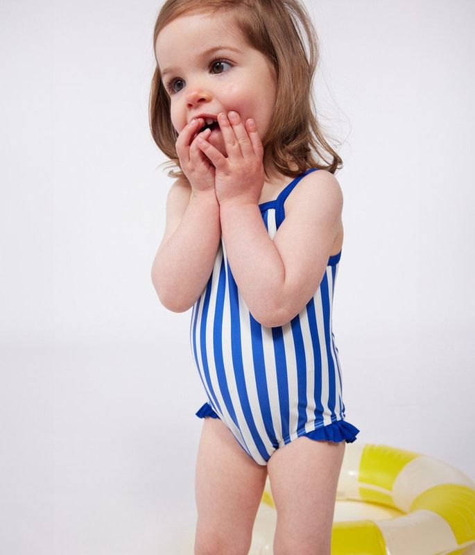 Petit Bateau - Eendelig Badpak - Blauw/Wit - Babymeisjes - 24 Maanden