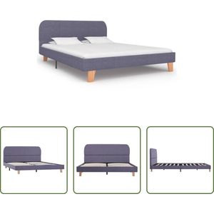 The Living Store Bed frame - Klassiek design - Hout en ijzer - 140x200 cm - Lichtgrijs