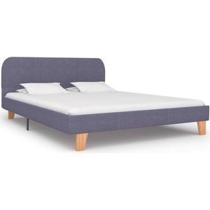 The Living Store Bed frame - Klassiek design - Hout en ijzer - 140x200 cm - Lichtgrijs