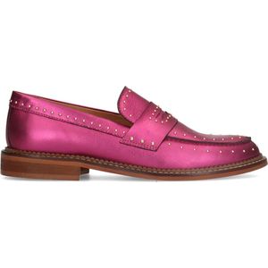 Manfield - Dames - Roze metallic leren loafers met studs - Maat 37