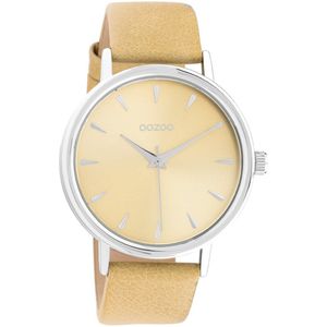 OOZOO Timepieces - Zilverkleurige horloge met mosterd gele leren band - C10827