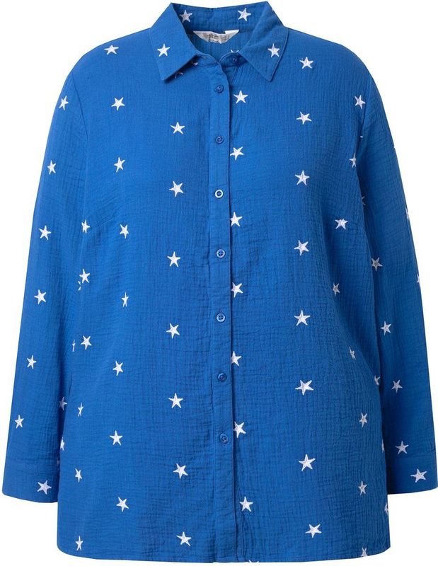 Angel of Style - Dames - blouse van mousseline oversized sterrenborduursel - Blauw - Maat 42