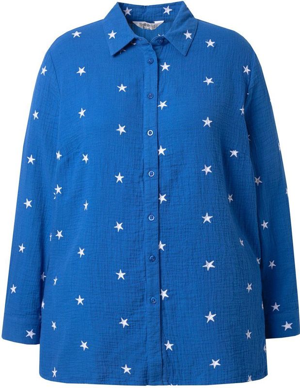 Angel of Style Angel of Style - Dames - blouse van mousseline oversized sterrenborduursel - Blauw - Maat 42