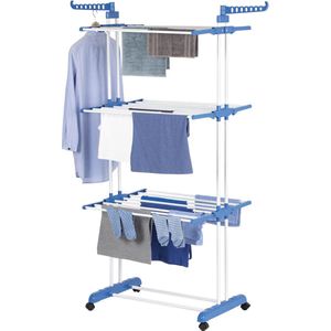 EASYmaxx kledingrek 3 planken met wielen - 63x76x173 cm - wit/blauw