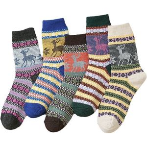 Warme Sokken - Huissokken - Set van 5 paar - Dames/Heren - Warme Winter Sokken set - Thuissokken - Verwarmde sokken - Dikke Sokken - Slofsokken - Vintage Winter Sokken - Fluffy Sokken - maat 35-40