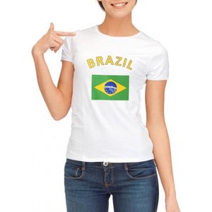 Wit dames t-shirt met vlag van Brazilie S
