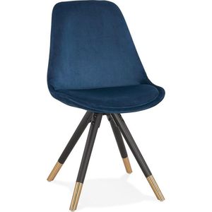 Alterego Design stoel 'HAMILTON' in blauw fluweel en poten in zwart hout