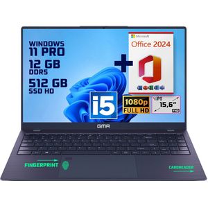 GMR | Elegante 15.6-inch Laptop voor Professionals | Intel i5 Processor - 12GB DDR5 RAM - 512GB M.2 SSD | Perfect voor Office & Zakelijk Gebruik (Windows 11 Pro + Office 2024)