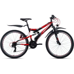 Ks Cycling Fiets Topeka 26'' full suspension mountainbike zwart-rood - 48 cm