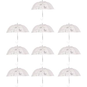 Set van 10 Doorzichtige Trouwparaplu's: Onmisbaar Accessoire voor een Magische Bruiloft - Transparante Paraplu met Hartjes | Windproof | 98cm Diameter
