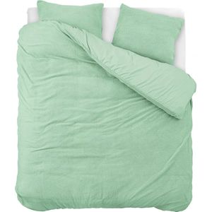 Superzachte teddystof dekbedovertrek uni groen - 200x200/220 (tweepersoons) - heerlijk slapen - cosy look - luxe kwaliteit - met handige drukknopen