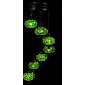 Turkse Lamp - Hanglamp - Mozaïek Lamp - Marokkaanse Lamp - Oosters Lamp - ZENIQUE - Authentiek - Handgemaakt - Kroonluchter - Groen - 7 bollen