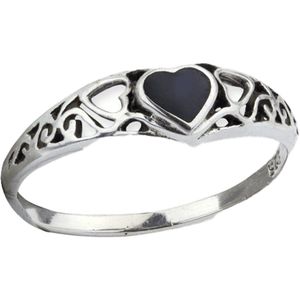 Zilveren Ring zwart hart (R1200.51)