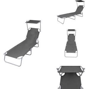 vidaXL Ligbed - Ligstoelen - Opklapbaar Ligbed - Opklapbare Ligstoelen - Ligbed met luifel inklapbaar staal grijs
