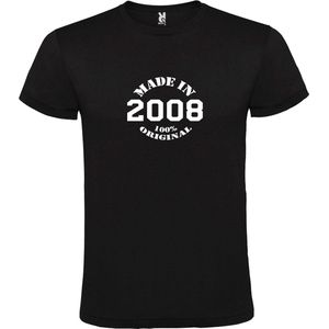 Zwart T-Shirt met “Made in 2008 / 100% Original “ Afbeelding Wit Size XS
