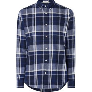 Gant - Jaspé Overhemd Ruiten Navy - Heren - Maat L - Regular-fit