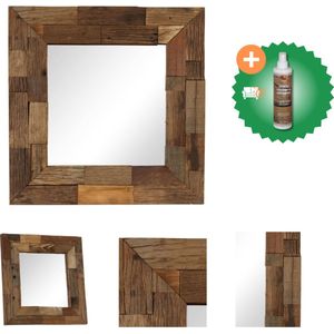 vidaXL Spiegel 50x50 cm massief gerecycled hout - Spiegel - Inclusief Houtreiniger en verfrisser