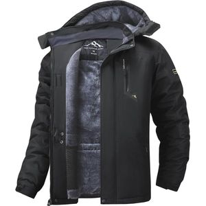 Waterdichte winterjas voor heren - winddichte warme ski-fleece outdoorjas met afneembare capuchon
