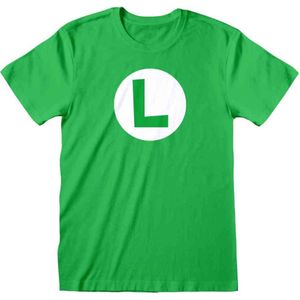 Nintendo Super Mario Heren Tshirt -XL- Luigi Badge Groen