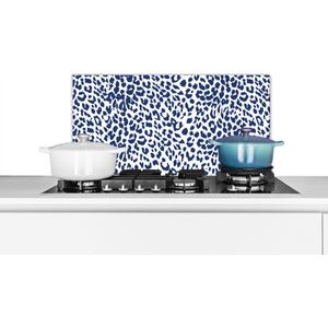 Spatscherm keuken 60x30 cm - Kookplaat achterwand Panterprint - Blauw - Wit - Muurbeschermer - Spatwand fornuis - Hoogwaardig aluminium