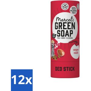 Marcel's Green Soap - Deodorant Stick - Argan & Oudh - Langdurige frisheid - 40 gr - Voordeelverpakking - 12 stuks