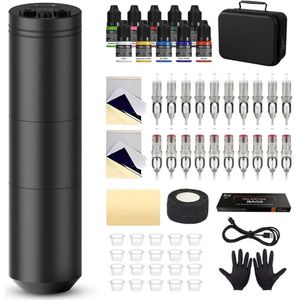 Hoge Kwaliteit Tattoo Machine met Accessoires - Tattoo Machines Draadloos - Tattoo Set Inclusief Inkt en Naalden - Tattoo Kit met Opbergkoffer - Voor Professionals en Beginners - B