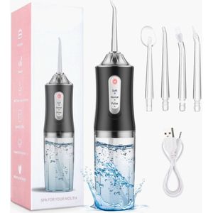 Monddouche - Waterflosser - Flosapparaat - Draadloos - Incl. 4 opzetstukjes - - 3 Modus - Tandenflosser - Draadloos en USB Oplaadbaar - Tongreiniger - Kleur: ZWART