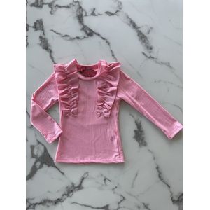 Meisjes Longsleeve top met ruffles ""Roze"", verkrijgbaar in de maten 92 t/m 164