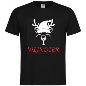 T-shirt Unisex Volwassenen Fout Foute Kerst Kerstmis Wijn Vrouw Grappig Tekst ""Wijndier"" 2.0 met gewei Rendier Op Voorkant | korte mouw | Zwart/Wit/Rood | maat XXL