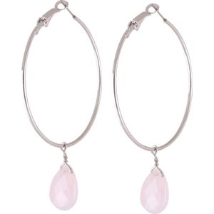 Behave Oorbellen - oorringen - zilver kleur - roze - hanger - natuursteen - 7 cm