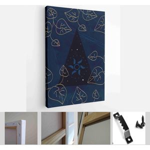 Abstract composition art with nude female silhouette and botanical leaves on dark blue background - Modern Art Canvas - Vertical - 1979802803 - 50*40 Vertical