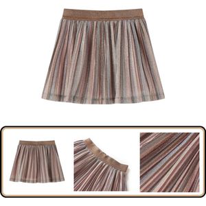 Kinderrokje geplooid met glitters - Maat 140 - Bruin/Roze Kinderrok - Meisjesrok - Bruine Rok - Roze Rok - Kindermode