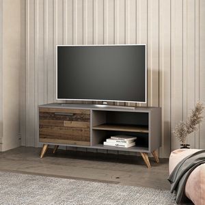 TV Kast Adonay - 120x35x50 cm - Antraciet en Houtkleurig - Spaanplaat en Kunststof - Modern Design