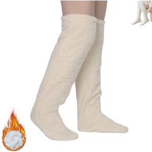 2 stuks - Overknee sokken - Fluwelen overknee sokken - Zachte en warme beenwarmers - Overknee warme beenwarmers - Pluche lange sokken voor thuis en slapen - Geschikt voor warmte, ontspanning en thuis slapen (wit)