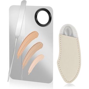 Brenzoos - Roestvrijstalen Make-up Mengpalet - Set van 3 - Cosmetica Spatel - Foundationkwast - Oogschaduw - Zilver