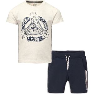 DJ Dutchjeans - Noppies - kledingset - 2delig - Short jogging blauw - shirt oatmeal met print - Maat 128