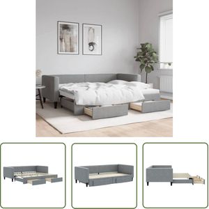 The Living Store Slaapbank met onderschuifbed - Lichtgrijs - 223x100x68cm - 2-in-1 bank en bed