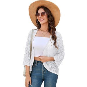 Dames zomervest lichtgewicht open voorkant 3/4 mouwen vleermuismouwen kimono boho gebreide hoes