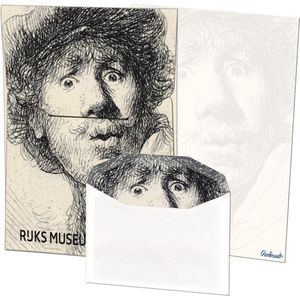 Briefpapier met enveloppen: Zelfportret, Rembrandt van Rijn, Collection Rijksmuseum