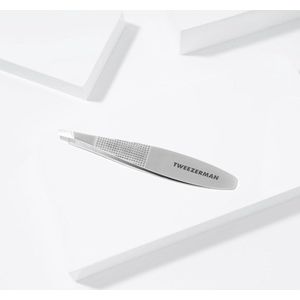 Breed handvat pincet - schuine handgeslepen punten - wenkbrauwen epileren - professionele kwaliteit - roestvrij staal - zilver