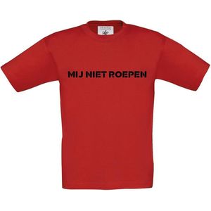 T-shirt voor kinderen met opdruk “Mij niet roepen” (kinder variant op Mij niet bellen) | Chateau Meiland | Martien Meiland | Rood T-shirt met lichtblauwe opdruk. | Herojodeals