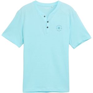 TOM TAILOR - Shirt - Aqua - Henley Hals - Kwartmouw