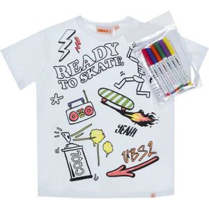 Wit - single jersey - T-shirt - kleur je eigen t-shirt! - Skate - inclusief textielstiften - maat 110