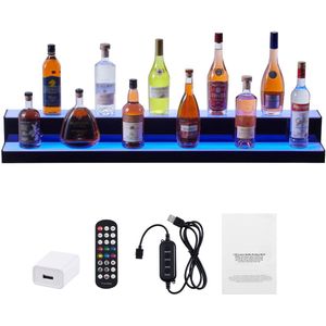 LED Verlichte Liquor fles Display, 2-tier 48 inch Verlichte Commerciële Home Bar Rack, 2-tier Whisky Plank Staan, Acryl Drank Planken met RF-Afstandsbediening