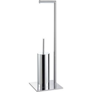 Toiletrolhouder en Toiletborstel met houder - vrijstaand Chroom 200x200x710mm toiletbutler