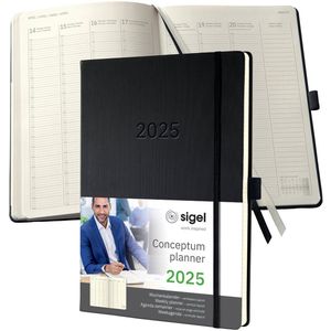 Sigel Conceptum weekagenda - A4+ - 2025 (NL/FR/EN/DU) - verticale layout - zwart - hardcover - SI-C2518