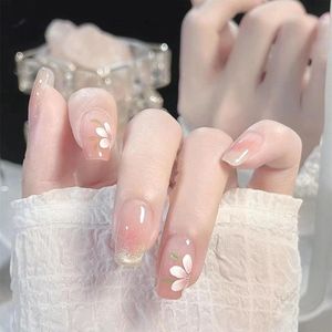 30 Stuks Vierkante Kunstnagels Kort - Roze Camelia Press-on Nagels voor Vrouwen en Meisjes - Zelfklevende Kunstnagels voor Doe-het-zelf Manicure