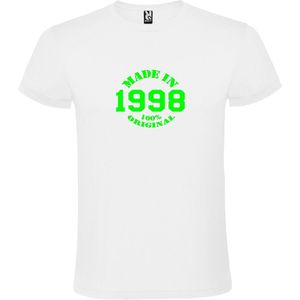 Wit T-Shirt met “Made in 1998 / 100% Original “ Afbeelding Neon Groen Size XXXL